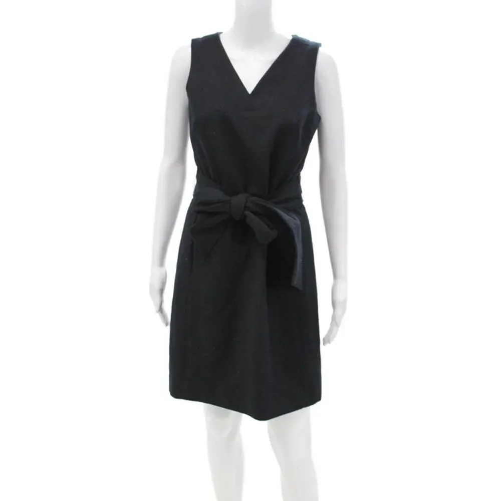 J Crew Womens Wool V-neck Sleeveless Belt Lined Shift Dress Navy Blue Size 2